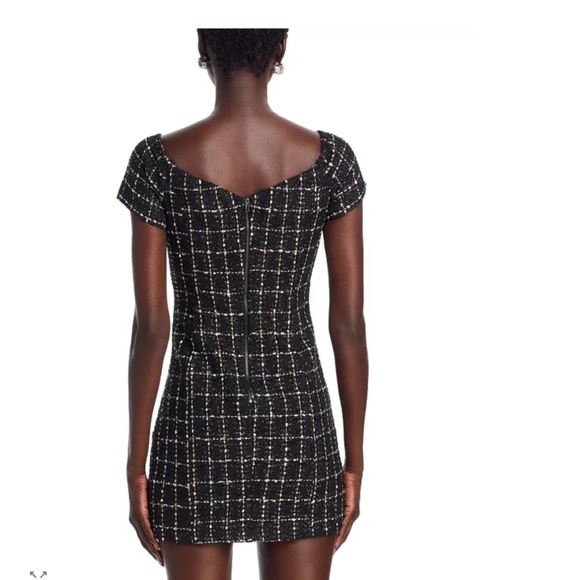 AQUA Tweed Crystal Button Mini Dress – NWT, Black/White, XS - Picture 3 of 5